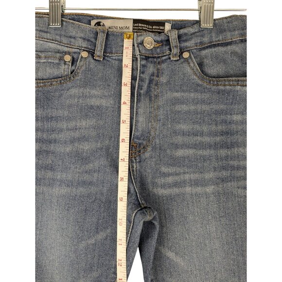 Levis Silver Tab Jeans 14/26 Reg Blue Mini Mom Distressed Denim Adjustable Waist - Picture 4 of 10
